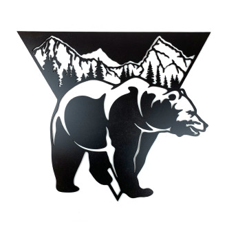 Drevená dekorácia Medveď a hory čierna