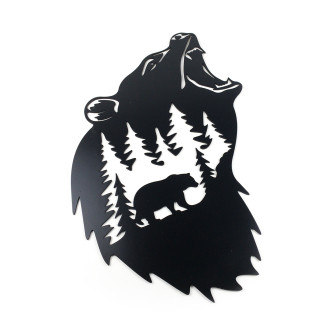 Dřevěná dekorace Medveď a les čierna