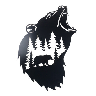 Dřevěná dekorace Medveď a les čierna