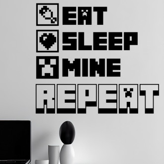 Samolepka Minecraft s nápisom Eat, Sleep, Mine, Repeat