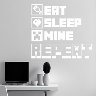 Samolepka Minecraft s nápisom Eat, Sleep, Mine, Repeat